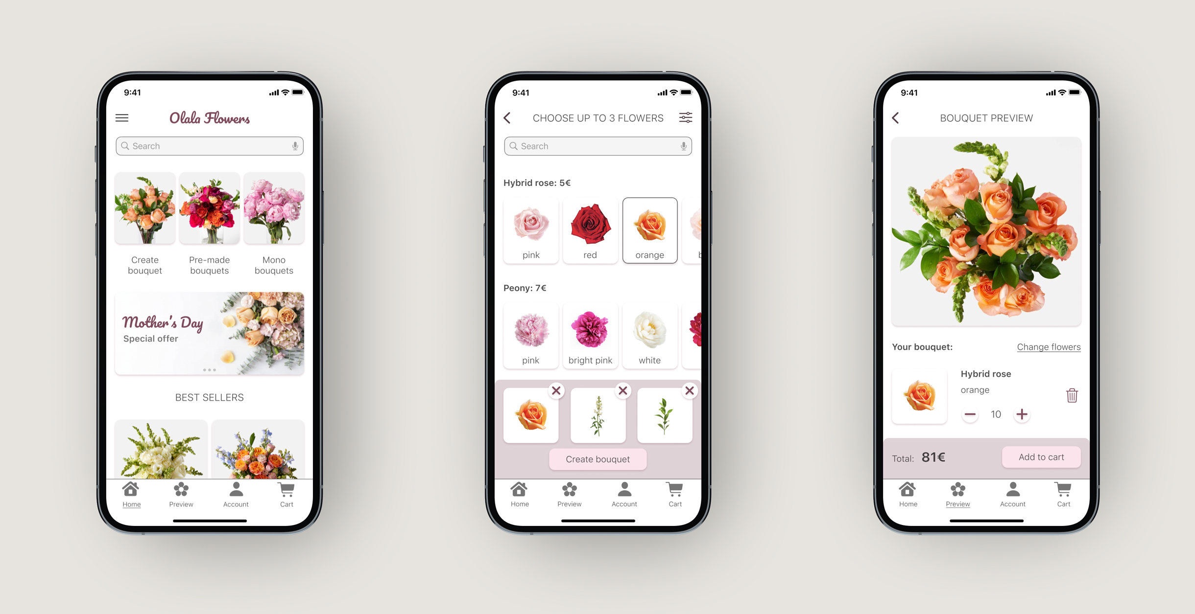 E-commerce app with bouquet customization